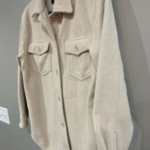 Womens Hilary Radley Shacket Shirt Jacket Cream, Size S